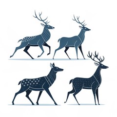 Fototapeta premium Four deers with antlers isolated on white background for christmas decoration