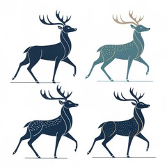 Obraz premium Four elegant deer with different colors isolated on white background