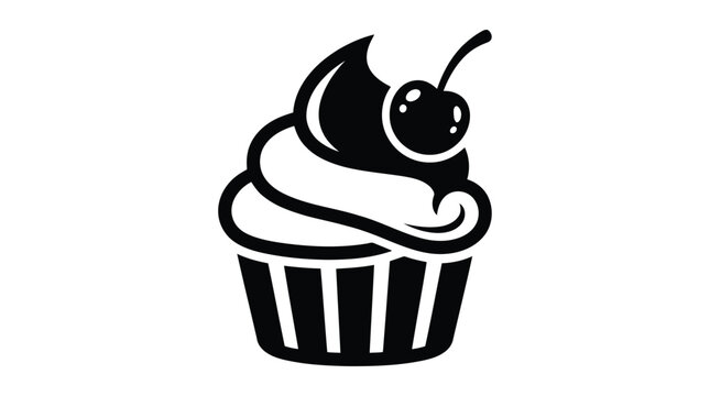 Black cupcake icon with cherry on top