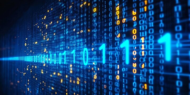 Abstract Background of Glowing Digital Binary Code with Data Streams Representing Computer Logic