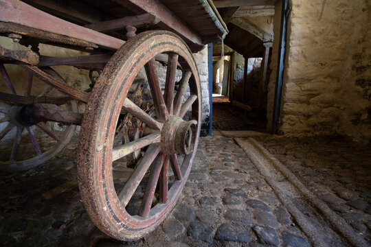 A vintage  carriage in the stables at Godolphin House Cornwall