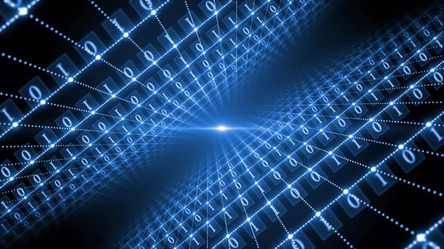 Royal blue  color diagonally data flowing binary code hi tech design seamless black technology background