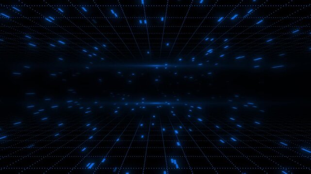 Royal blue  color floating glowing hi tech particles futurtistic design seamless black technology background