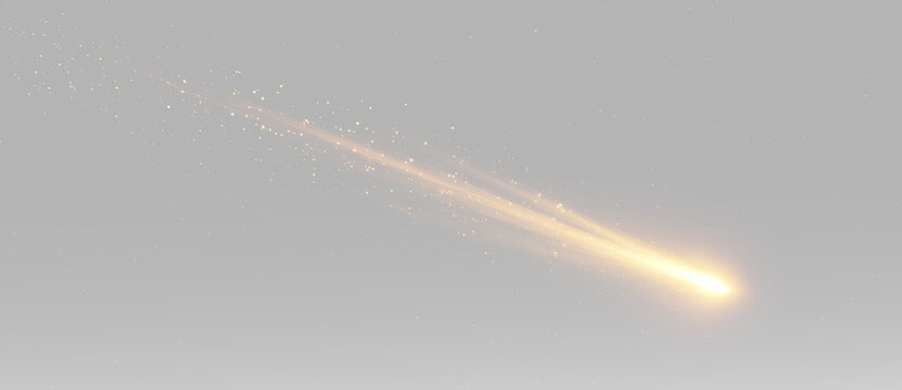 Meteor streak with glowing golden particles and blazing light traveling through the atmosphere png