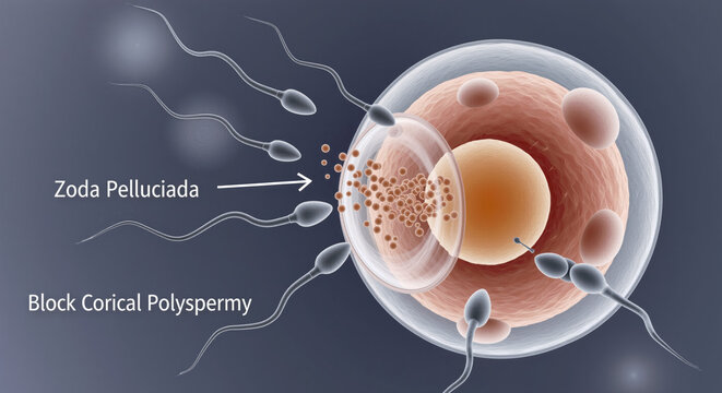 Human Fertilization Process Sperm Penetrating Egg Zoda Pelluciada and Block Corical Polyspermy Biological Reproduction animation