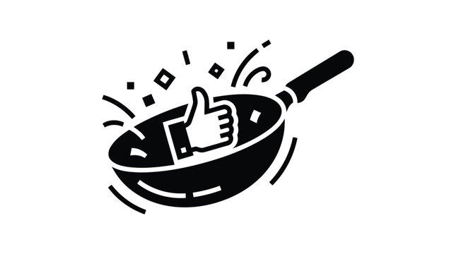 Black frying pan with thumbs up
