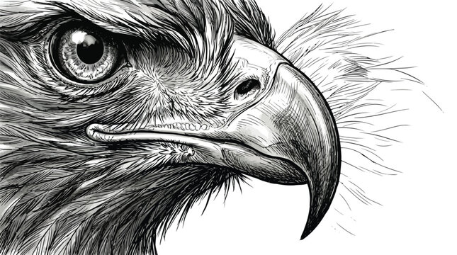 Detailed illustration of an eagles head in profile view