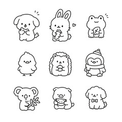 Obraz premium Adorable Animal Friends Coloring Page Featuring Cute Kawaii Characters