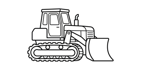 Bulldozer outline illustration construction equipment vector black and white design © Ruhina