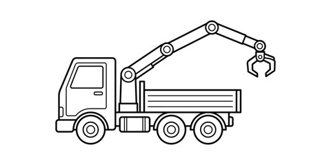 Line drawing of a truck with a mechanical arm © Ruhina