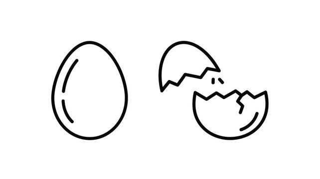 Egg and cracked eggshell linear silhouette eggs