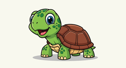 Obraz premium Cute cartoon turtle illustration standing on plain background.