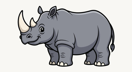 Fototapeta premium Cute gray rhinoceros cartoon character illustration isolated on white background 1.