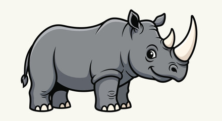Cute gray rhinoceros cartoon character illustration isolated on white background. © ErianJendra