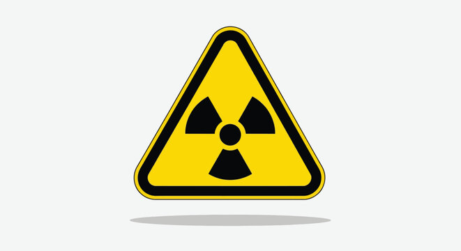 Yellow triangle radiation warning sign icon with black trefoil symbol on white background.