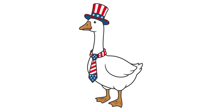 Cute cartoon goose character wearing patriotic american uncle sam hat and tie for fourth of july design