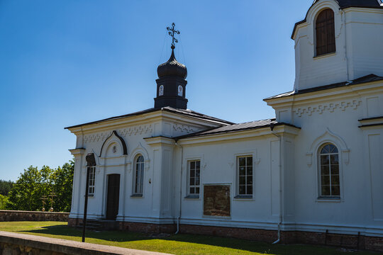 the white Orthodox church building on a sunny day