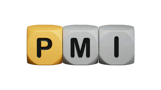 Wooden cubes with the letters PMI . PMI - short for Project Management Institute.close up of wooden elements,Business Concept.Supports PNG files with transparent backgrounds.