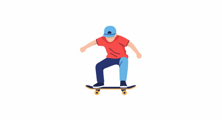 Obraz premium A skateboarder in a red shirt and blue jeans performs a trick