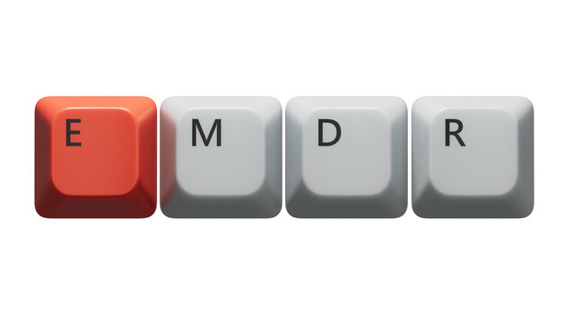 The text EMDR word Eye Movement Desensitization is written on notepad . Medical concept.close up of Computer keyboard keys,Business Concept.Supports PNG files with transparent backgrounds.