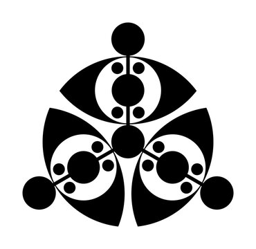 Trinity, crop circle pattern in the shape of three Vesica piscis symbols, or also open eyes, found 2026 in Wiltshire. Circles and lens shapes arranged and connected in an equilateral triangle. Vector