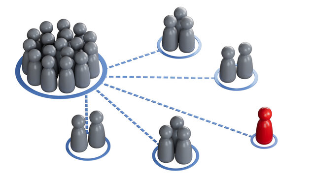 3D illustration of many pawns segmented in different categories. concept of customer segmentation.Supports PNG files with transparent backgrounds.