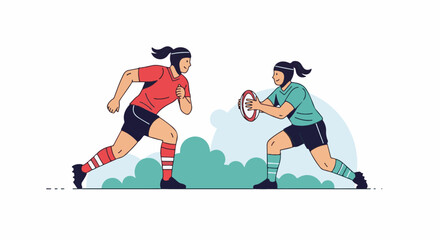 Obraz premium Two women play rugby on a field