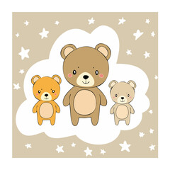 Naklejka premium Cute Cartoon Teddy Bears on Starry Background