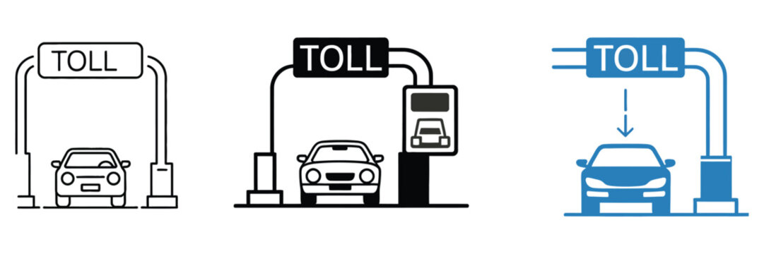 Toll road and barrier vector icon collection representing highway access points, transportation systems, road infrastructure, and traffic management concepts.