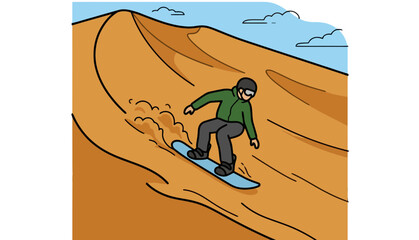 Naklejka premium Person Sandboarding Down a Desert Dune