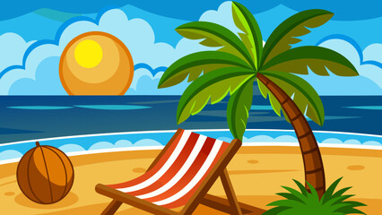 Naklejka premium vector illustration of tropical beach with palm trees