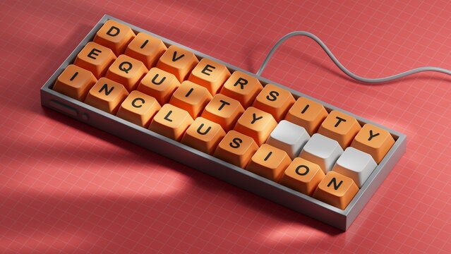 Diversity equity inclusion symbol. Concept words Diversity equity inclusion on Computer keyboard keys. Diversity, business, inclusion and equity concept.3D rendering