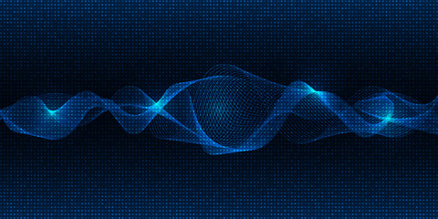 Abstract futuristic digital hi tech background with mesh waveform and digital elements.Vector illustrations. © Alleachday
