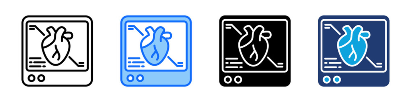 Cardiac Scan Icon Set Multi Style Vector Illustration