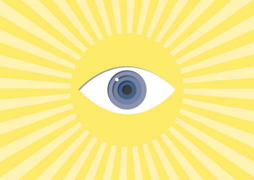 Eye and yellow sun rays, illustration