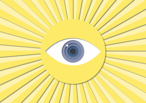 Eye and yellow sun rays,  illustration