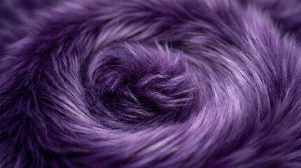 Fototapeta premium Luxurious Deep Purple Faux Fur Arranged in an Elegant Swirling Spiral Pattern, Close-Up Abstract Texture Background of Soft Fluffy Violet Fibers