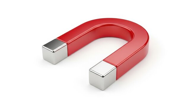 Red Horseshoe Magnet Metal Tool Isolated on White Background for Physics Experiments and Industrial Metal Attraction Concepts High Quality 3D Render