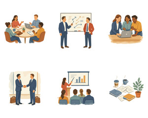 Fototapeta premium Watercolor Business Meeting Clipart Collection, Professional Teamwork vector illustration isolated on white background
