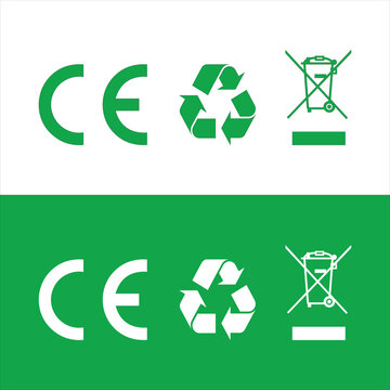 CE Mark, Recycling Symbol and WEEE Symbol (Wheelie Bin) vector icon