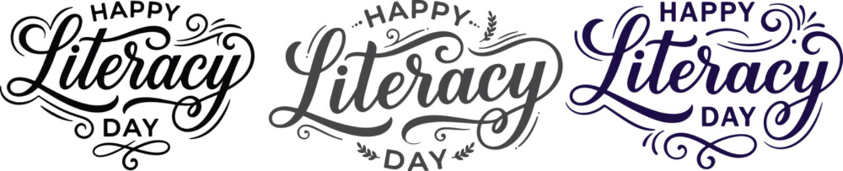 Happy literacy day hand lettered typography designs collection © Ratul