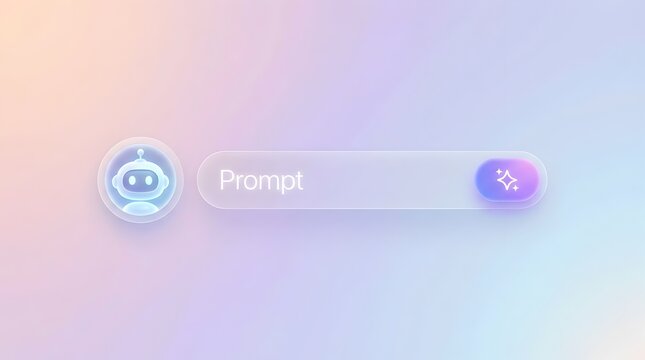 Minimalist AI assistant icon with glassmorphism prompt search bar