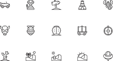 Wild west desert landscape and western outline vector icons © Mr. Akash
