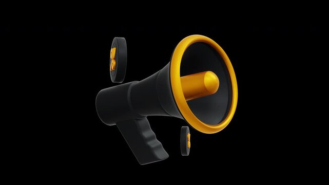 3D Black Friday Megaphone with Percent Coins Loop Animation in 4K