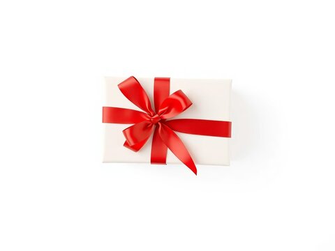 White Gift Box with Red Ribbon Bow Isolated