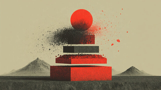 Conceptual layering - Abstract stacked forms conceptual depth visual energy strata dynamic composition minimalistic representation expressive symbolic multi-level abstraction