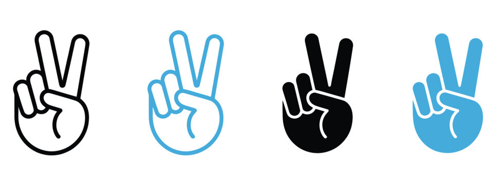 Minimalist hand gesture icon set featuring peace and victory symbols representing success, positivity, hope, and inspirational communication concepts.