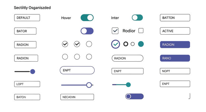 User interface elements vector set featuring buttons toggle switches sliders and check boxes for web design