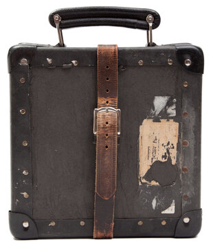 Alte Film-Transportbox mit Ledergriff und Riemen &ndash; Vintage Kinot