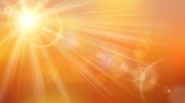 Abstract sun rays with lens flare effect on a warm orange background